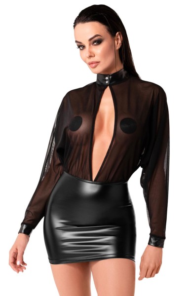 Tüll-Minikleid mit Wetlook schwarz
