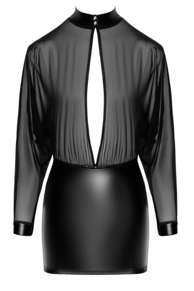 Tüll-Minikleid mit Wetlook schwarz