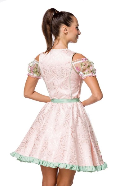 türkis/rosa Unterbrustdirndl mit Netz-Bluse