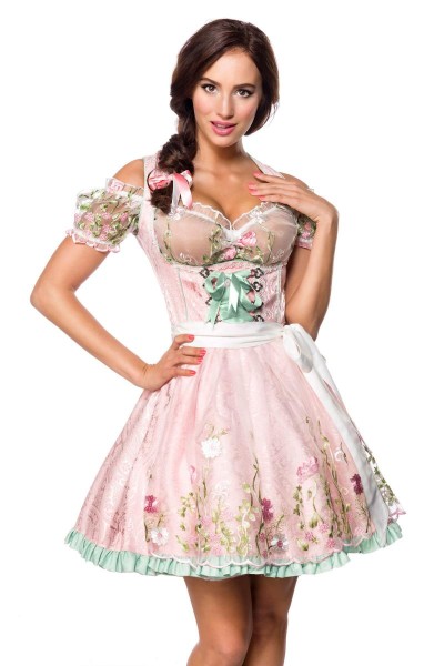 pink/grüne Unterbrustdirndl mit Netz Schürze