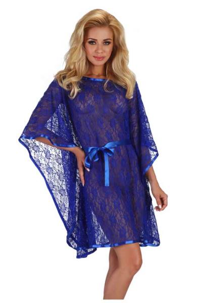 Verführerische Spitzen Poncho in saphir