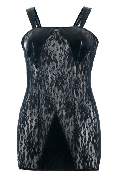 Verführerisches Plus Size Minikleid: Schwarzes Wetlook Chemise SB/1005 von Sexy Base