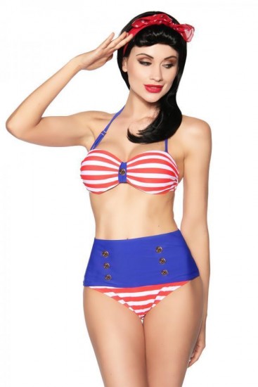 Vintage Bandeau-Bikini im Marine-Look