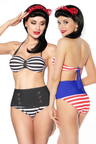 Vintage Bandeau-Bikini im Marine-Look