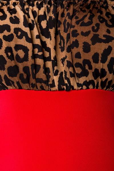 Vintage-Pencilkleid mit Leo-Print Rot