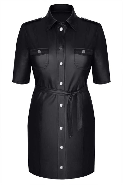 Wetlook Kleid mit Taschen in schwarz