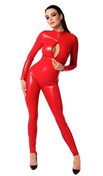 Wetlook Overall mit Reißverschluss Rot