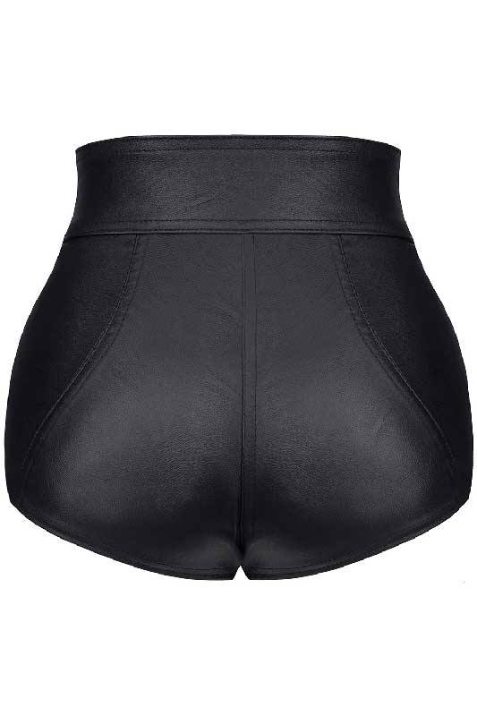 Fahsyee Damen Leder Shorts Schwarz - Hohe Taille Mit Elastikbund S-XXL