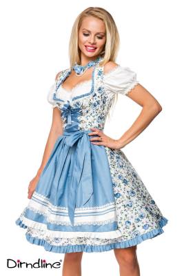 Blaue Dirndl mit Borten, Rüschen...