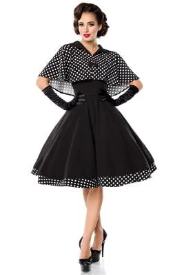 Schwarzes Petticoat Retro-Kleid im Vintage-Stil aus elastischem Jersey mit Cape