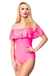 Badeanzug mit Carmenausschnitt pink