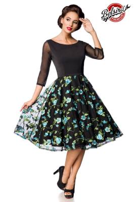 Premium besticktes Vintage Swingkleid blau