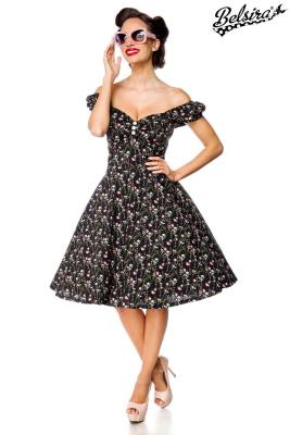 Retro schulterfreies Kleid schwarz/rosa