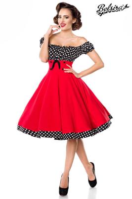 Rotes, schulterfreies Swing Kleid mit Tellerrock