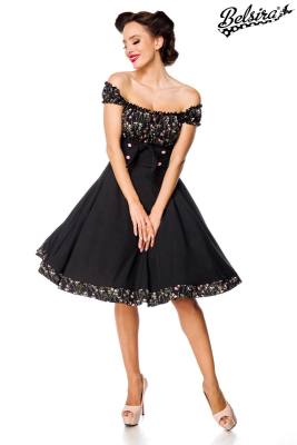 schulterfreies Kleid mit Tellerrock schwarz/rosa