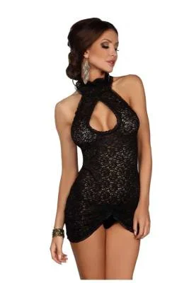 Sexy Neckholder Spitzen Minikleid Im Scharmbereich leicht V-förmig...