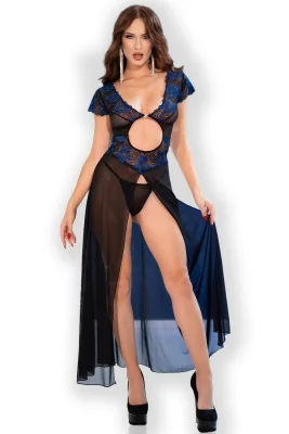 Tüll Robe in blau/schwarz mit romantischer, blauer Spitze
